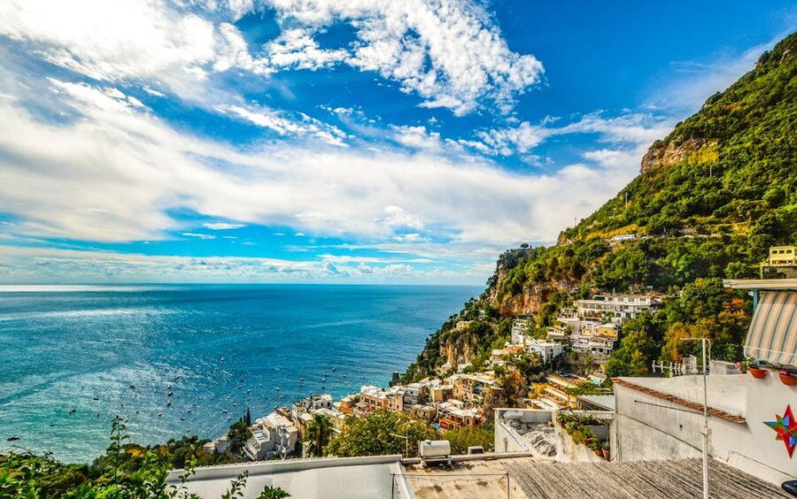 Amalfi Coast aerial view cliffs sea