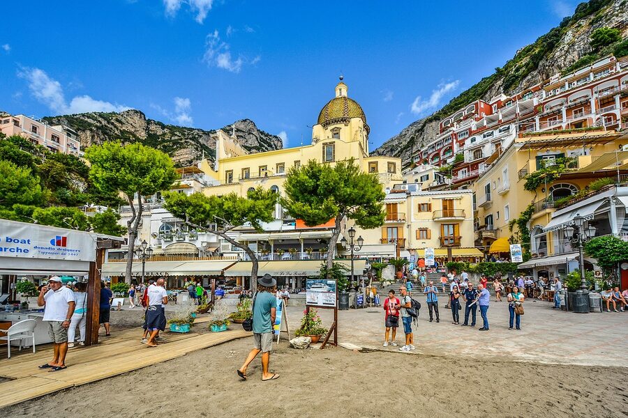 Santa Maria Assunta dome Positano beach