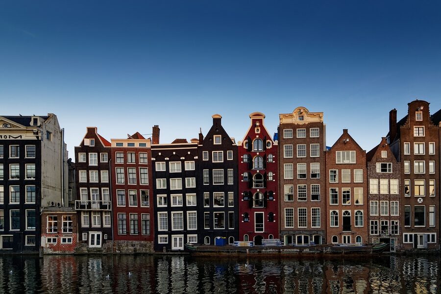 Amsterdam canal houses with architecture