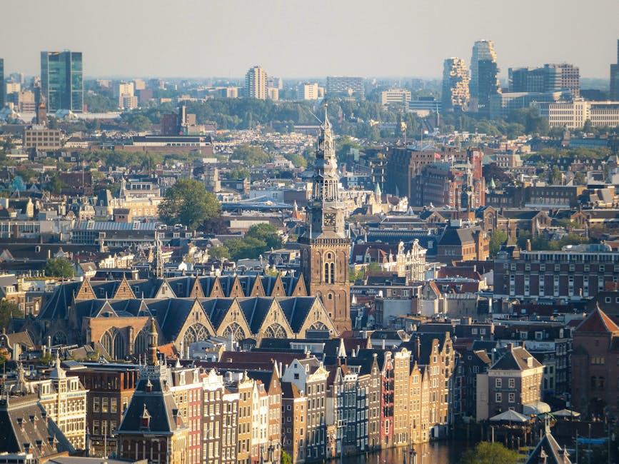 Aerial view of Amsterdam historic centre