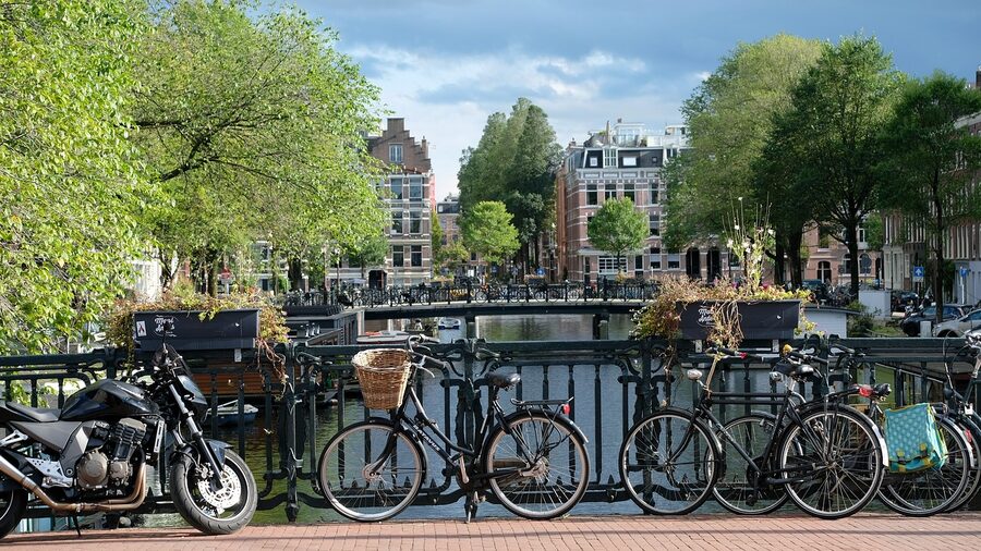 Bicycle on a bridge over an Amsterdam canal