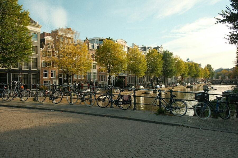 Amsterdam canal bicycles autumn