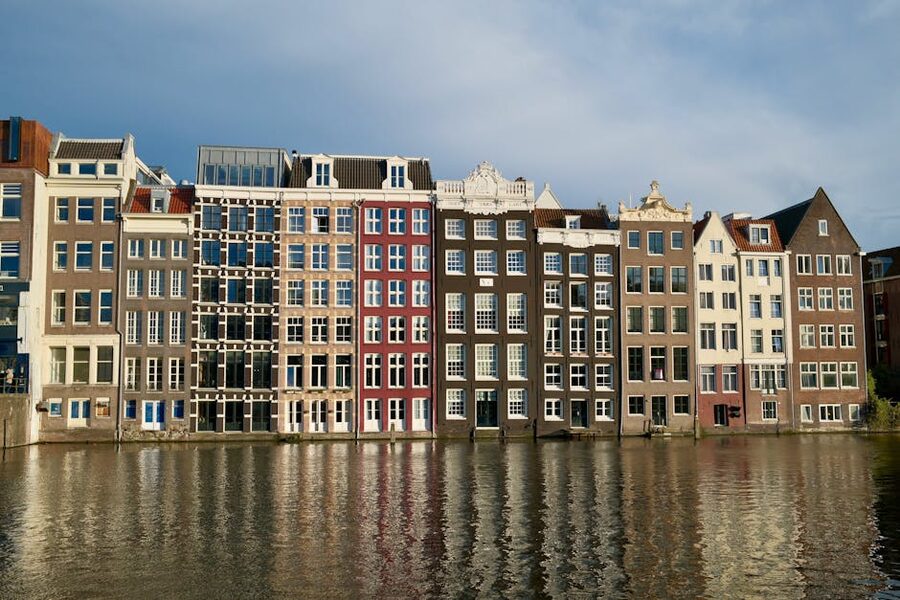 Amsterdam canal houses in morning light