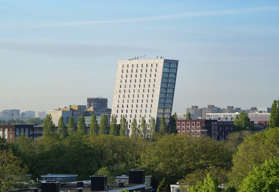 Amsterdam modern slanted architecture eastern docklands