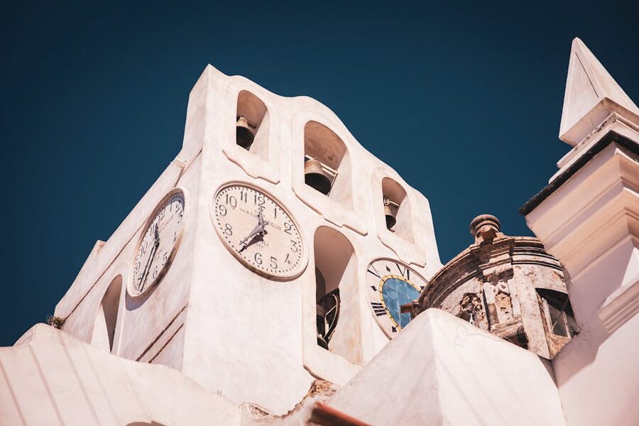 Clock tower in Anacapri piazza