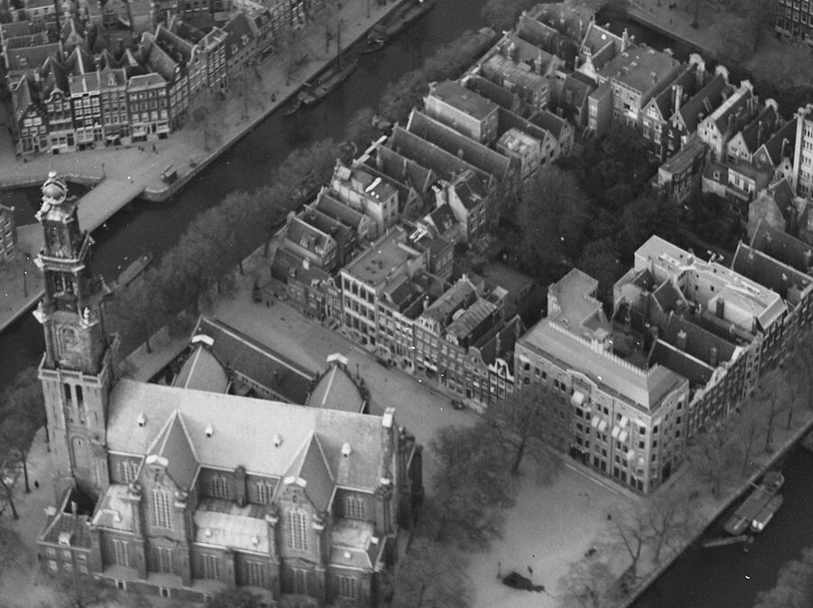 Aerial view of Westerkerk and Anne Frank House Amsterdam 1920-1940