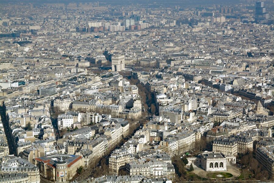 Arc de Triomphe aerial cityscape Paris