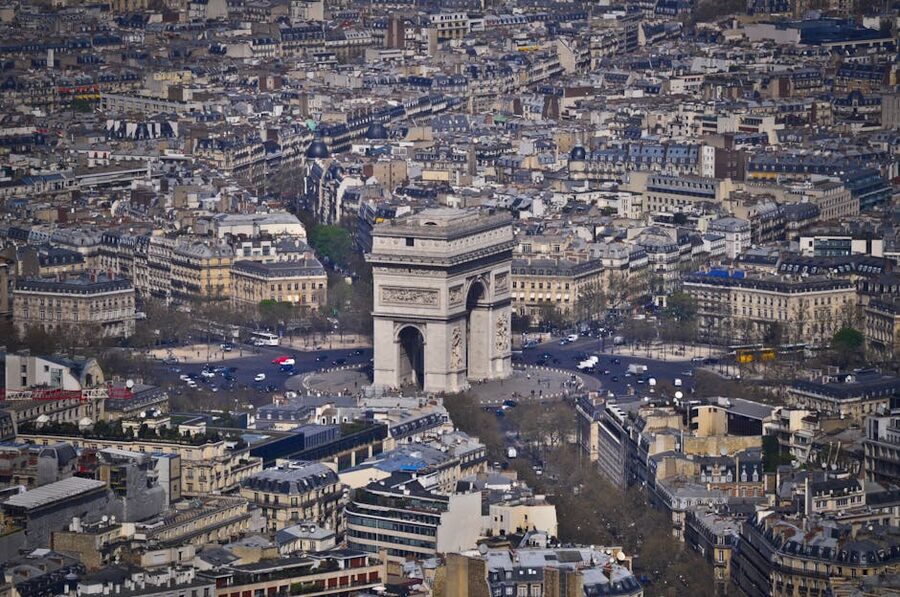 Arc de Triomphe aerial view Paris