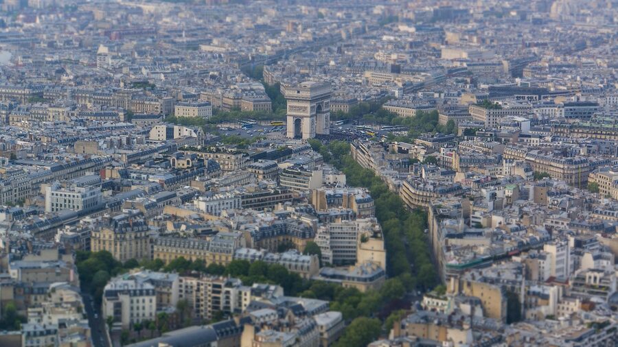 Eiffel Tower from Arc de Triomphe outlook Paris