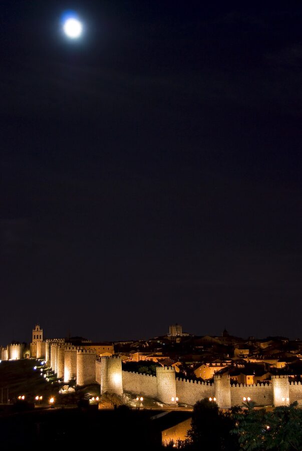 Avila walls viewed from Cuatro Postes monument across the river