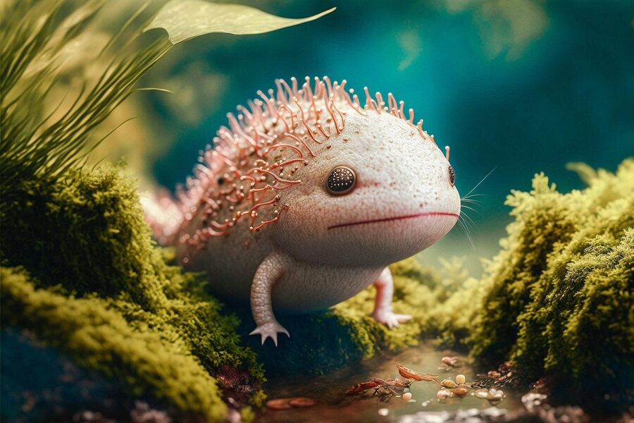 Axolotl Mexican salamander in tank