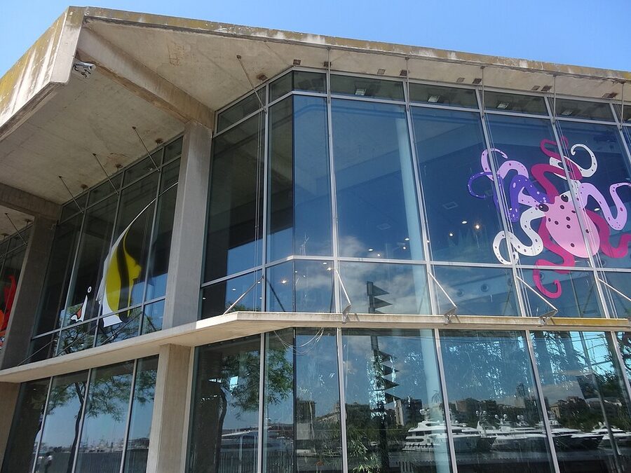 East side of Barcelona Aquarium building at Port Vell