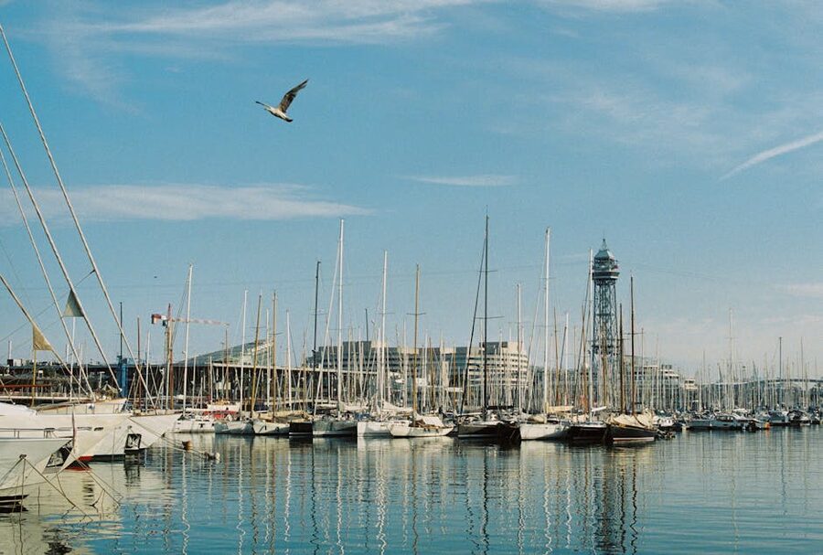 Sailboats in Barcelona Port Vell marina