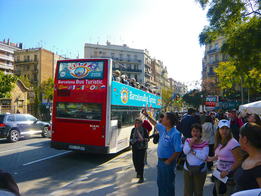 Bus Turistic stop in front of Sagrada Familia Barcelona