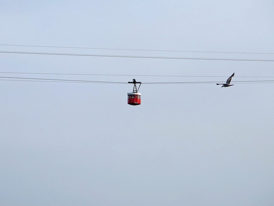 Inside a Barcelona cable car cabin