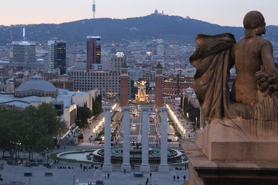 Barcelona at dusk seen from Montjuïc Hill