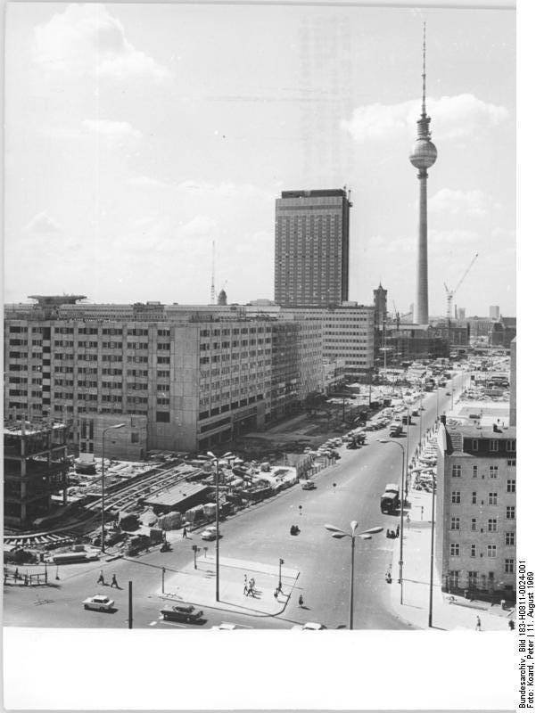 Fernsehturm sphere under construction 1969