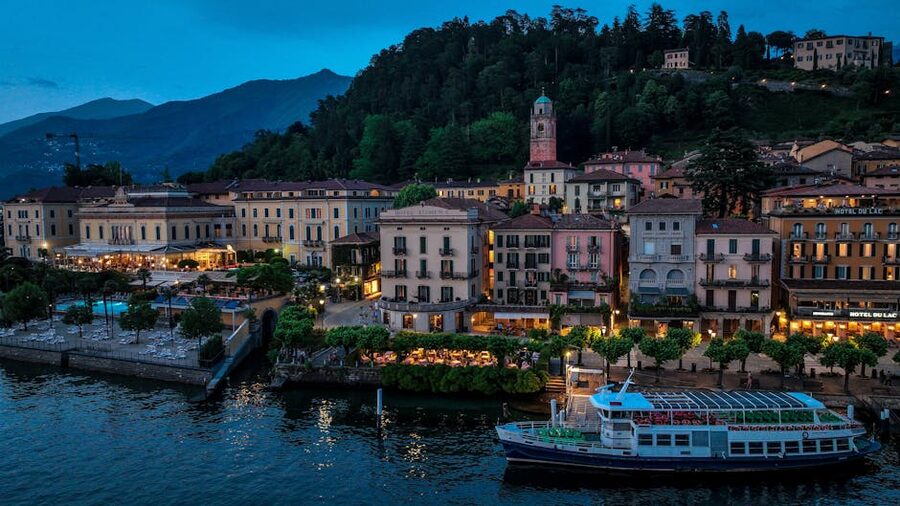 Aerial view of Bellagio at evening on Lake Como