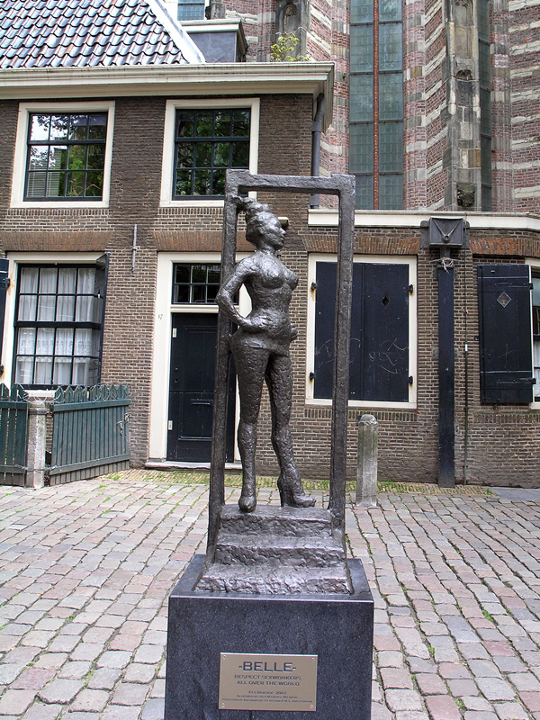 Belle bronze statue dedicated to sex workers in Oudekerksplein Amsterdam