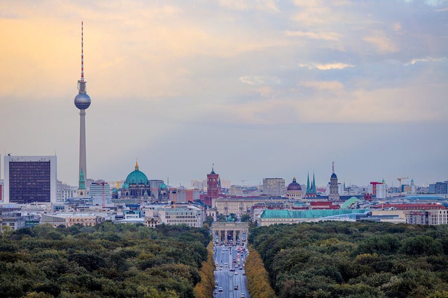 Berlin skyline with the Fernsehturm and Brandenburg Gate