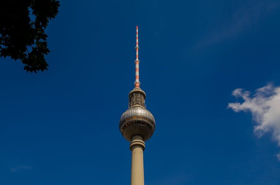 Berlin TV Tower against a clear blue sky