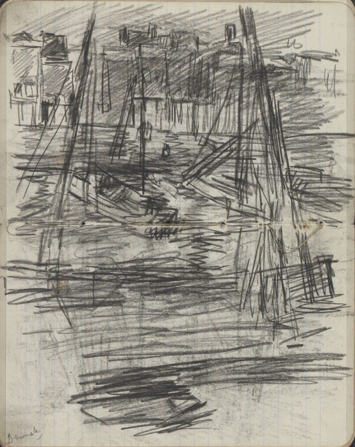 Boats moored at the Damrak Amsterdam c.1890s, Rijksmuseum sketchbook page