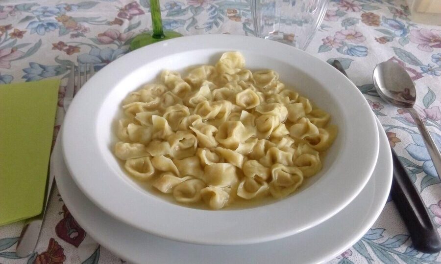 A bowl of tortellini in brodo, the traditional Bolognese dish