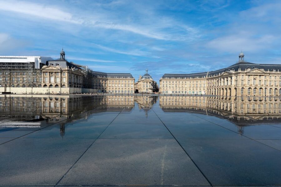 Place de la Bourse Bordeaux neoclassical reflected in the water mirror