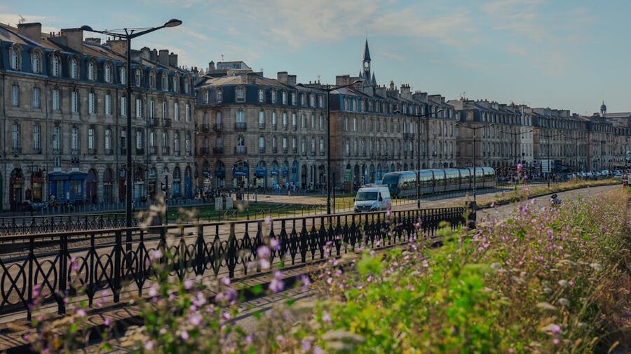 Bordeaux historic street with tram