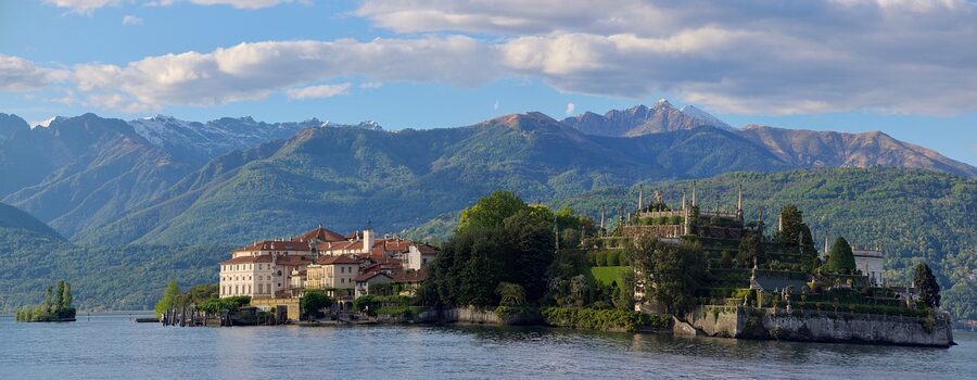 Panoramic view of the Borromean Islands and the surrounding mountains