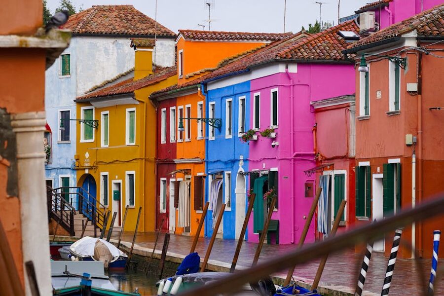 Burano island canal-side houses with vivid architectural colors