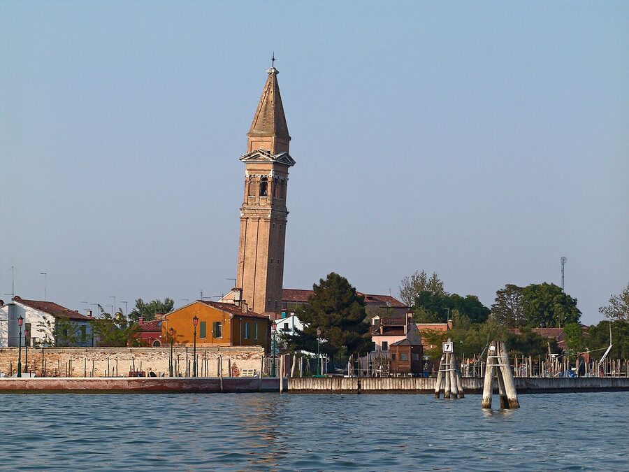 The leaning campanile of San Martino church in Burano