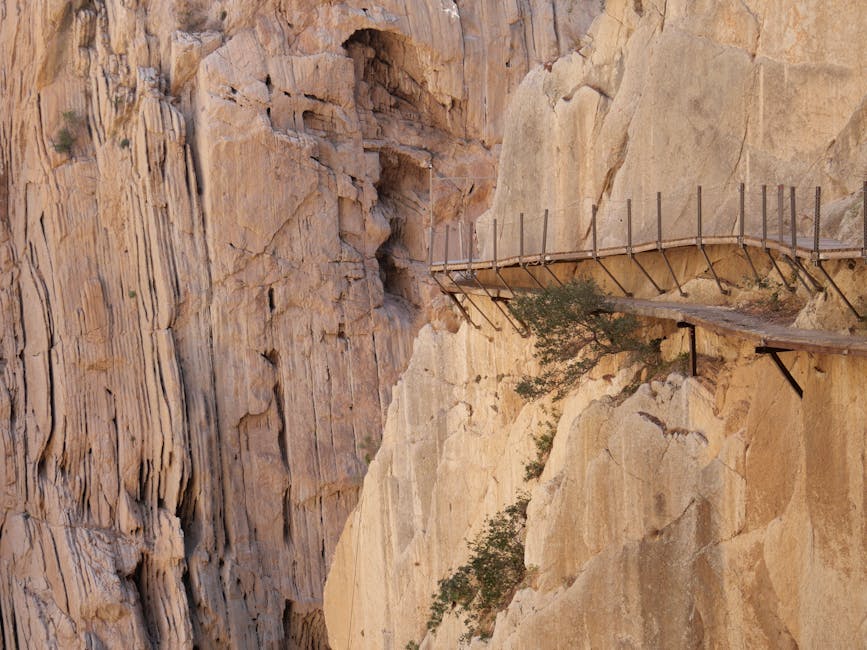 The Caminito del Rey walkway pinned to a steep rock wall