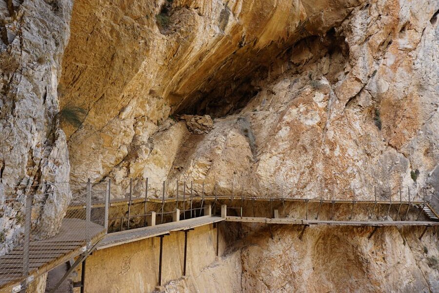The Caminito del Rey cliffside walkway through the rocky gorge