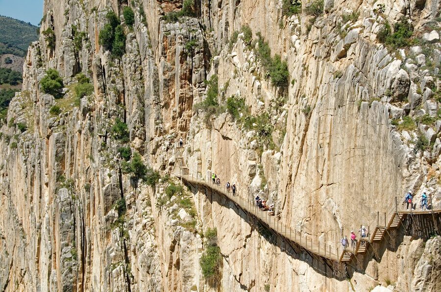 The Caminito del Rey canyon under blue sky