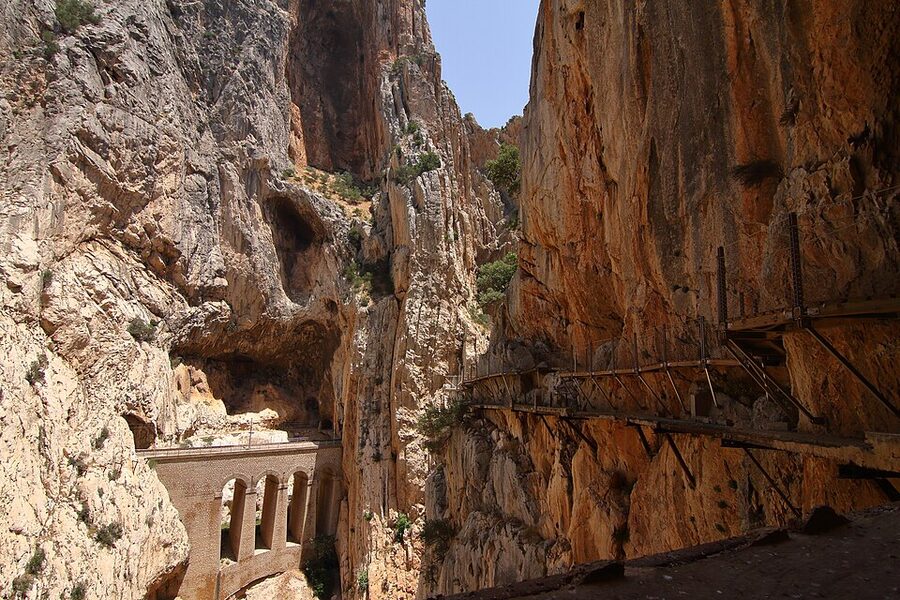 San Cristobal niches and railway viaduct seen from Caminito del Rey