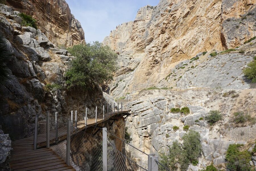 Pathway through the rocky Spanish canyon at Caminito del Rey