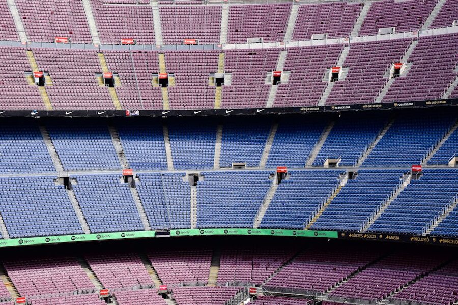 Camp Nou blue seats panoramic interior view
