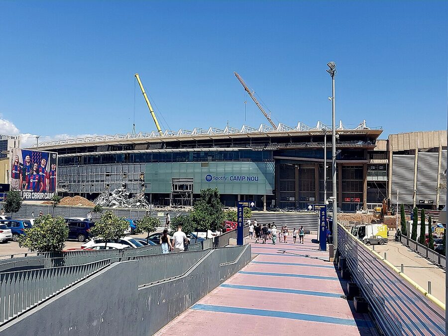 Camp Nou under renovation August 2023 with covered seats