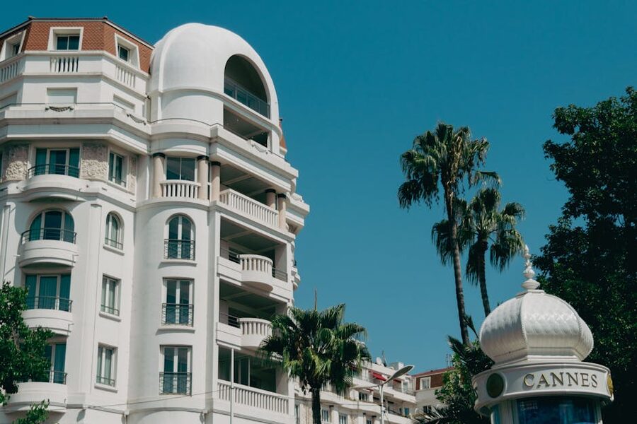 Mediterranean buildings and palm trees in Cannes