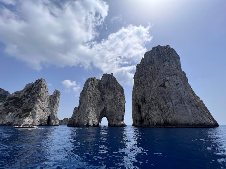 Faraglioni rock formations Capri view from clifftop