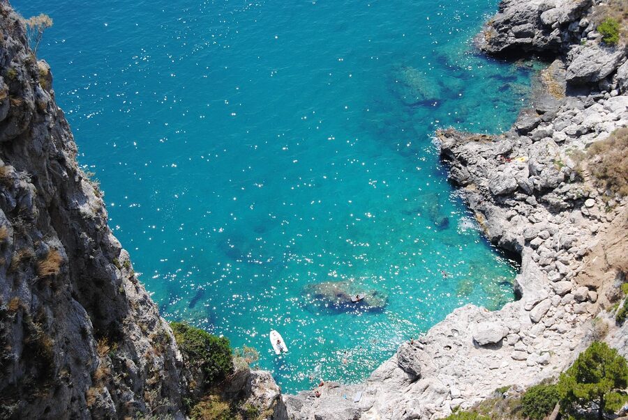 Capri island aerial view of beach and coastline