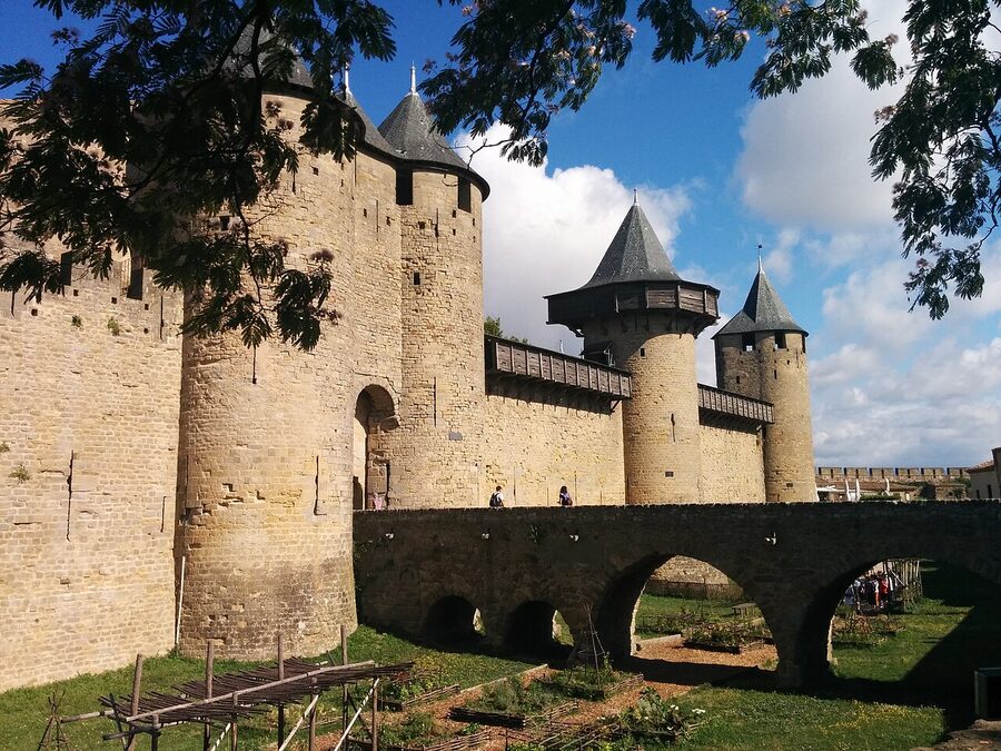 Chateau Comtal inner castle of Carcassonne with moat