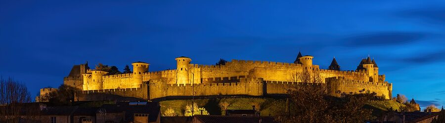 Aerial view of Cite de Carcassonne fortified medieval city