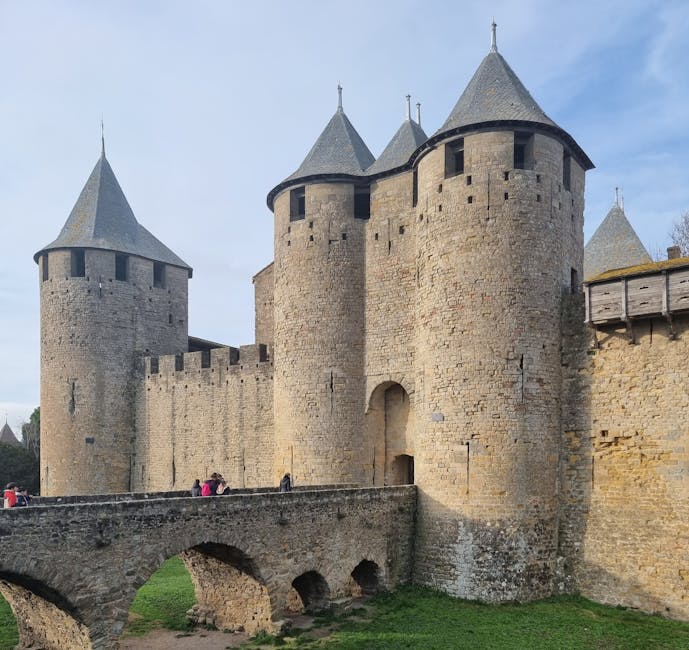 Stone fortification walls of medieval Carcassonne