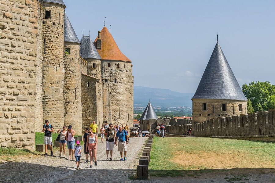 Ramparts walk circuit at fortified city of Carcassonne