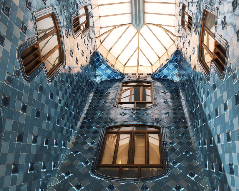 Casa Batllo blue-tiled interior courtyard with skylight