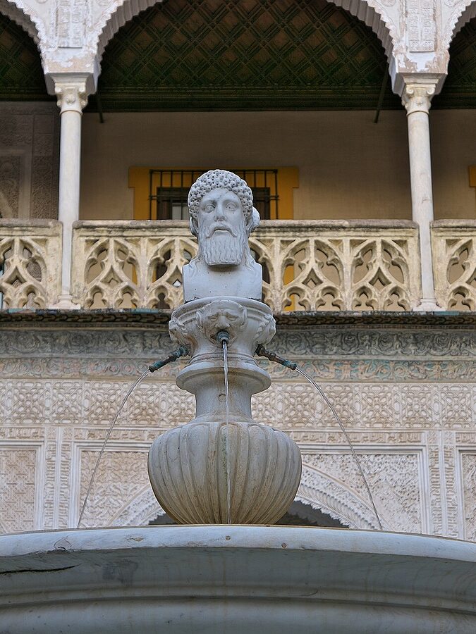 Janus statue on the central fountain Casa de Pilatos Seville