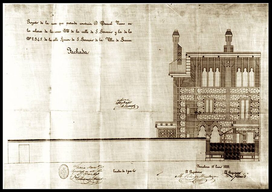 Antoni Gaudi's 1883 original drawing of the Casa Vicens facade
