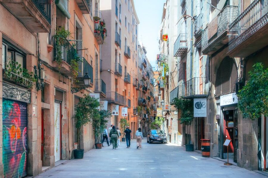 Barcelona narrow streets historic buildings local shops